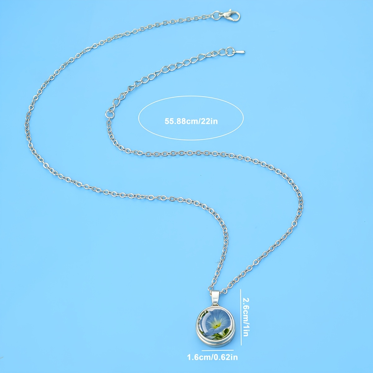 Floral Design Dome Glass Button Style Necklace